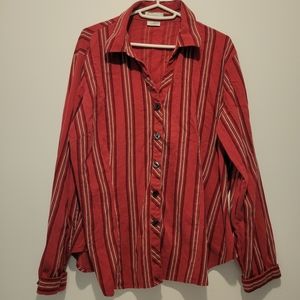 Van Huesen stretch button up blouse ladies size XXL red stripped